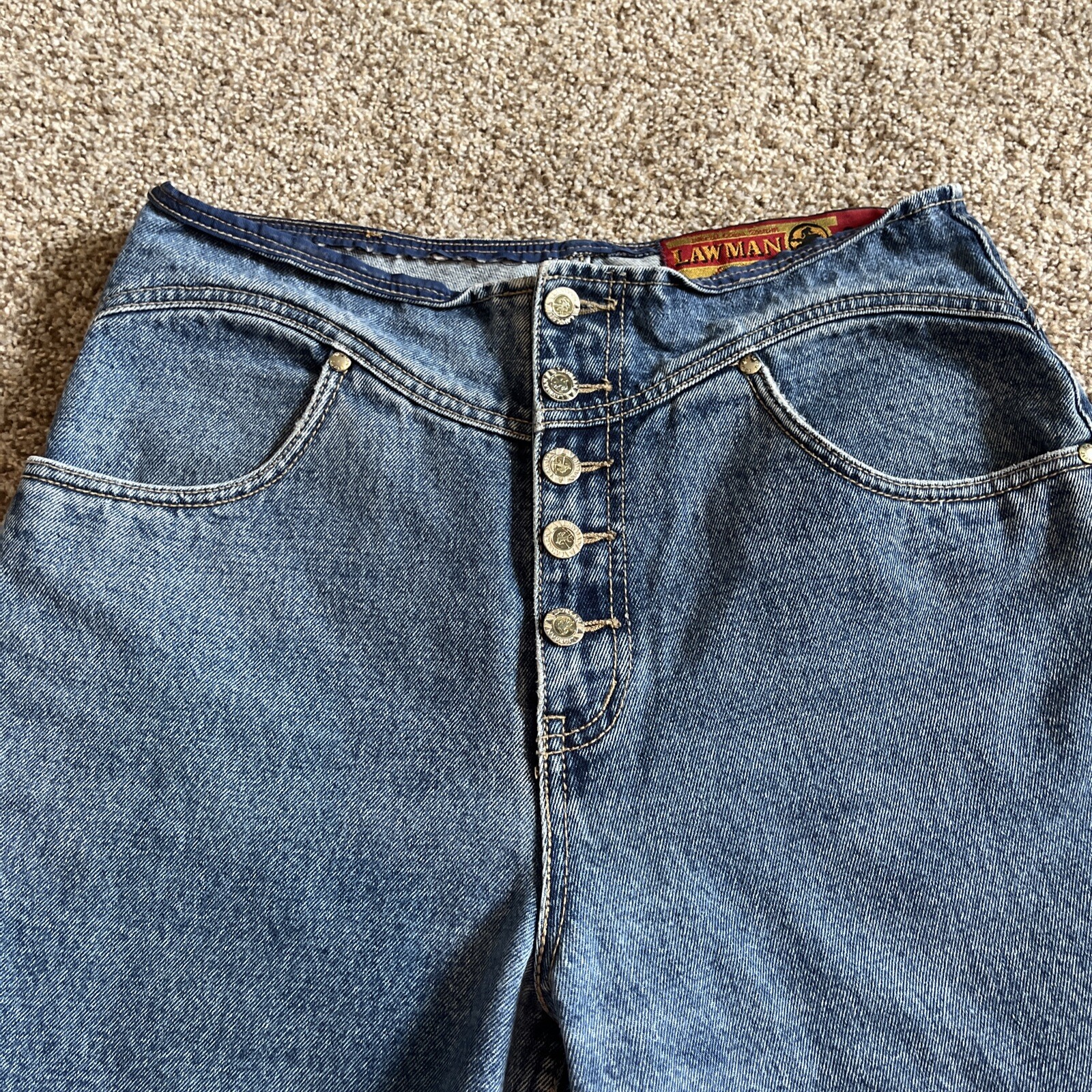 Vtg Lawman Jeans Womens 30 X 29.5 Slim Fit Western Cowgirl Denim Faux Button Fly - View 2
