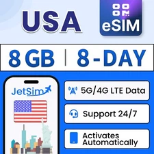 USA eSIM - 8GB High-Speed, 8 Day T-Mobile and Verizon JetSim/Travel SIM