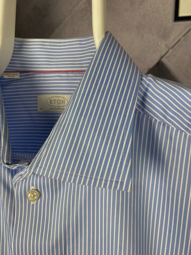Eton Contemporary Fit Luxury Dress Blue White Striped Shirt Size 45 17 3/4 - Picture 4 of 11