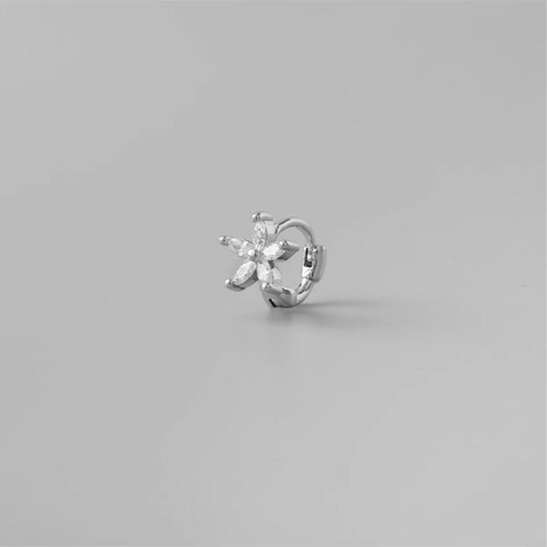 Rhodium on Sterling Silver White CZ Flower Huggie 6mm Hoop Earrings Jewellery - Picture 5 of 11