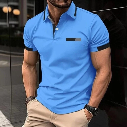 Mens Colorblock Polo Shirt Men Casual Short Sleeve Sport T-shirts