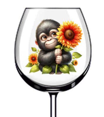 12x Gorrila Sonnenblume bunte Weinglas Flasche Becher Vinyl Aufkleber Abziehbilder