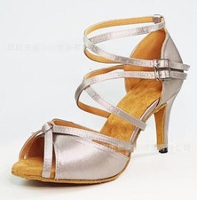 Women's Girls Satin Crossover Latin Dance Salsa Ballroom High Heel Shoes NWON