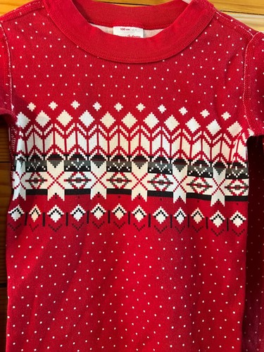 Hanna Andersson Ribbon Red Fair Isle Snowflake Print Long Johns Pajama Set 100 4 - Picture 2 of 3