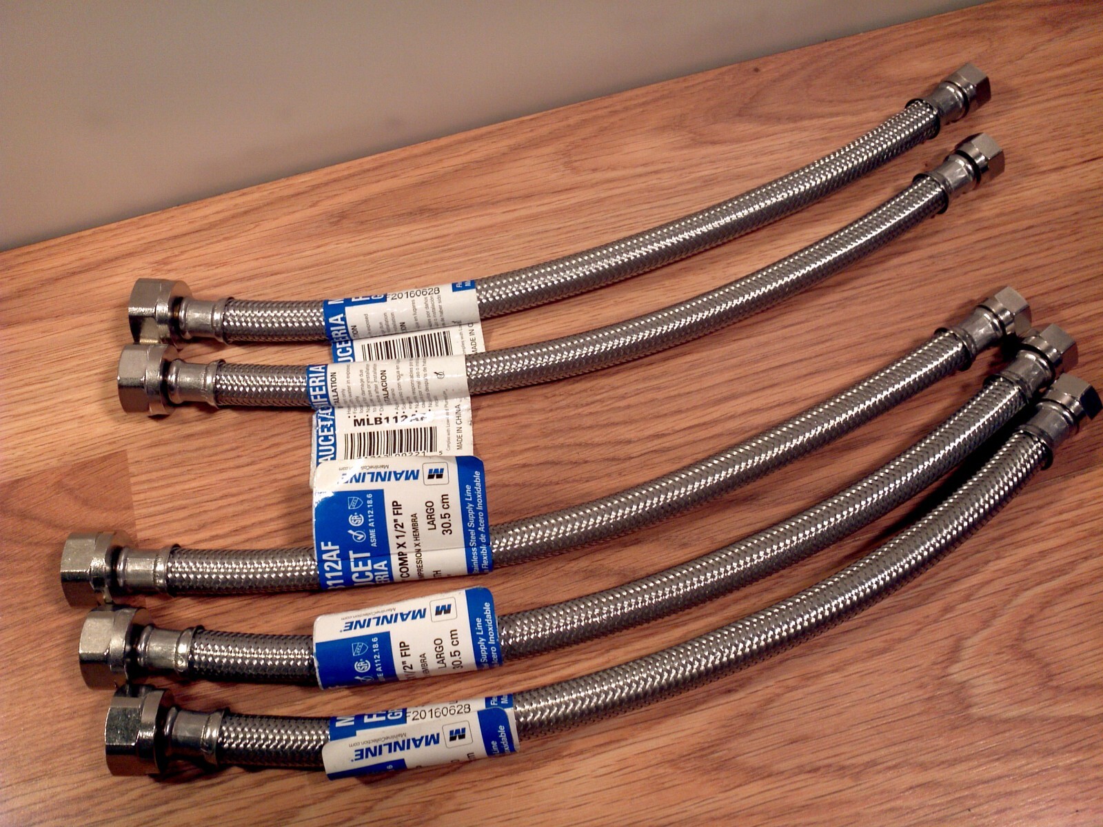Plumbing Lot 5pcs 1/2"FIP X 3/8"Comp X 12" SS Faucet Supply Connector/Lines