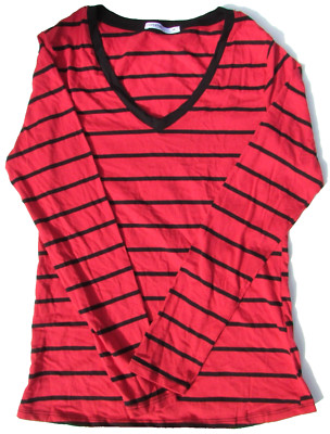 Femme by Tresics Red & Blk Stripe Long Sleeve Womens Shirt FCU-G4250 Size:Medium