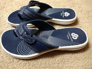 clarks navy blue flip flops