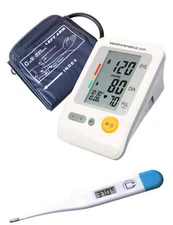 Digital arm blood pressure monitor Large LCD w/120 memory , bonus thermometer 