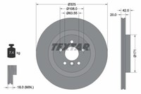 Textar 2X Bremsscheibe Hinten Ø325 Mm InnenbelüFtet FüR Jaguar XE Ja_ 2.0 X760