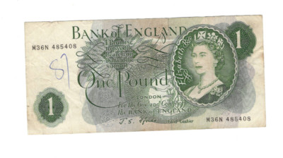 REPLACEMENT BANK OF ENGLAND J.S.FFORDE 1967  PREFIX M36N 485408 FREEPOST UK