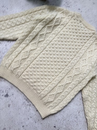 British Wool Sweater Cable Knit Sweater Beige Size M - Picture 20 of 20