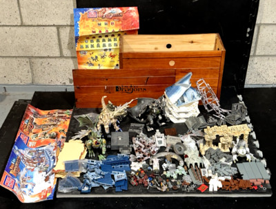 Mega Bloks Dragons Fire & Ice Mixed Lot Figures Wood Chest Ship Poster Manuals