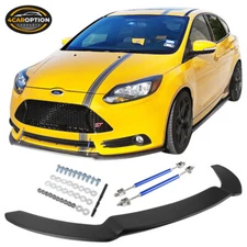 Fits 13-14 Ford Focus ST Front Bumper Lip Splitter Matte Black PP + Blue Rods