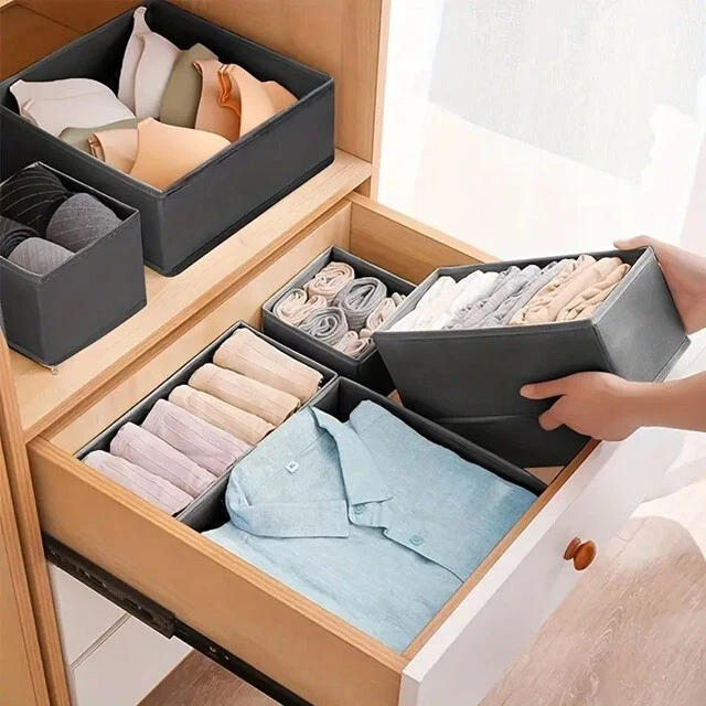 6 Piece Foldable Storage Drawer Organiser Box Tidy Socks Bra Ties Draw Divider - Image 4 of 4