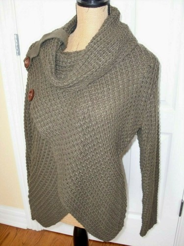 WOMEN~MIRACLE~CHUNKY KNIT~OLIVE GREEN~PULL ON~MULTI BLEND~WRAP/SWEATER Size M/L - Picture 4 of 8