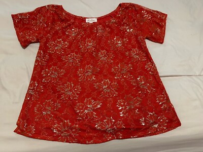 Anneliese Tomato Red Orange Metallic Gold Lace Blouse Women s Size Small NWT