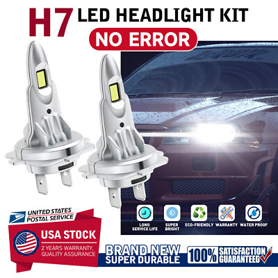 2PCS Super Bright H7 LED Headlight Bulb Conversion Kit Hi/Lo Beam 10000LM CANBUS