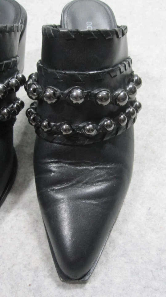 Donald Pliner Clogs Women's 7.5 Black Leather RieRie Pointy Gothic Baddie Rock - Imagem 3 de 4