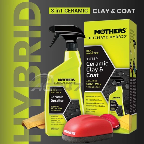 Mothers Hybrid 1-Step Ceramic Clay & Coat Ultimate Car Paint Bead Booster KIT