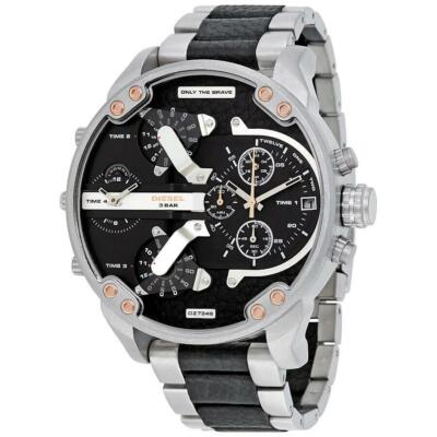 Buy Diesel DZ7349 Mr Daddy 2.0 Silver Stainless Black Leather 57mm
