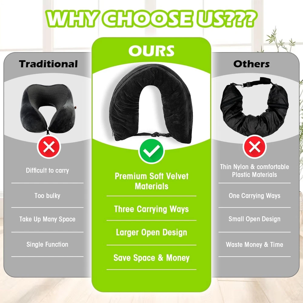 Travel Pillow for Extra Luggage: Stuffable Neck Pillow with Adjustable Neck Size