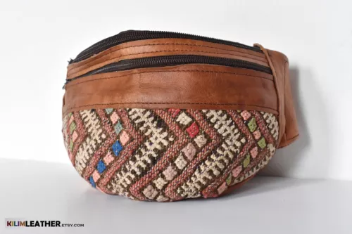 HQ Leather Waist Bag: Unisex, Kilim Design for Travel & Festivals