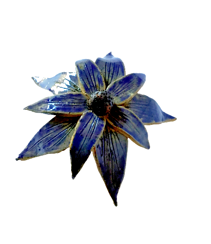 Cerámica Cerámica Arcilla Flor Escultura Firmado Azul Pisapapeles Arte 3D De Colección - Imagen 7 de 8