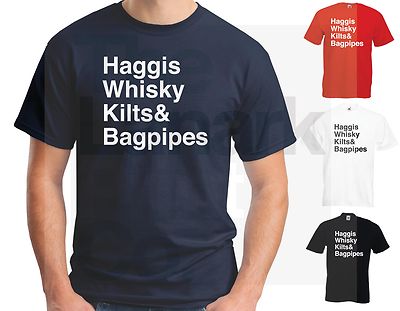 HAGGIS WHISKY KILTS & BAGPIPES COTTON T-SHIRT - SCOTLAND SCOTTISH JOKE NOVELTY