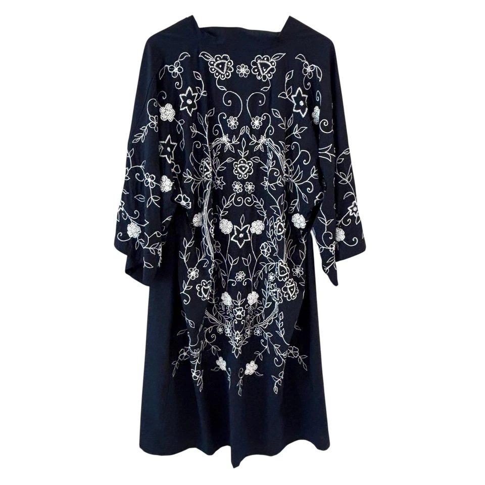 Anthropologie Floreat Azul Marino Boho Bordado Cuentas Kimono Plumero OS Floral Foto 2 de 4