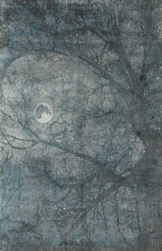 Handgefertigter blau/grauer Seidenteppich Naturdruck abstrakt modern Vorleger 5x8 Fuß - Bild 1 von 12