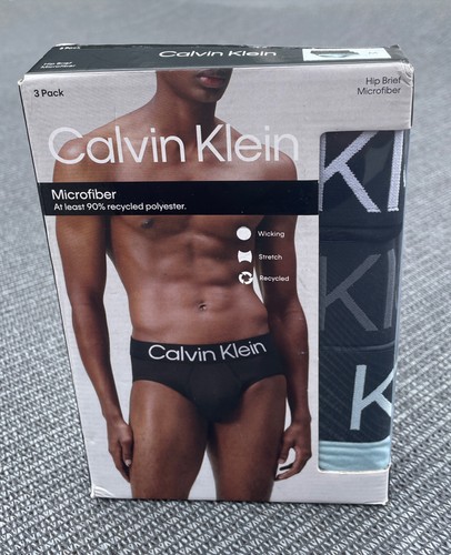 Calvin Klein Hip Brief Microfiber Pack of 3 Black / Gray / Blue Men Size Medium