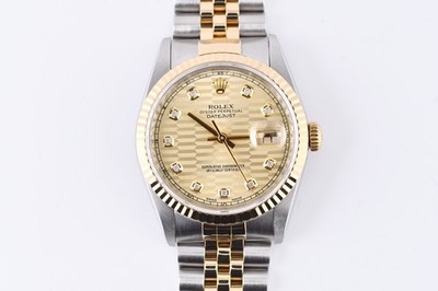 Rolex Datejust 16233 Yellow Gold Fluted Bezel Custom Champagne Diamond Dial 36mm