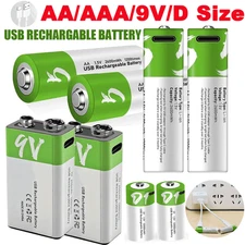 USB AA AAA 9V C D Lithium ion Li-ion Rechargeable Battery 1.5V With Type C Lot