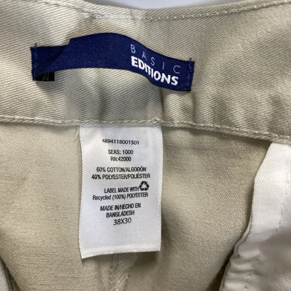 Pantalones Kmart Basic Editions Frente Plano Para Hombre Frente Caqui 38 X 30 Bolsillos Foto 4 de 4