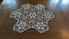 Vintage Hand Made Open Crochet Snowflake Doily Ivory Centerpiece Perfect 20"