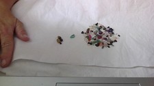 Bag of Tiny Polished Multicolor Stones & 4 Beads +1 Green Chipped Ribbed Rock