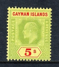 CAYMAN IS. — SCOTT 28 — 1908 5/- KEVII ISSUE — MNG — SCV $60