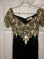 Black Tie Oleg Cassini 100% Silk Beaded Gown Long Sequins Vintage Size 4 Fashion 3