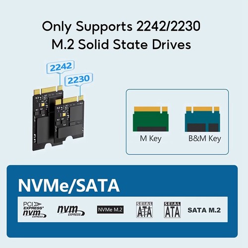2230 2242 M.2 NVMe SSD Enclosure USB 3.2 10Gbps PCIe SSD Case M.2 NVME9204 - Photo 5/8