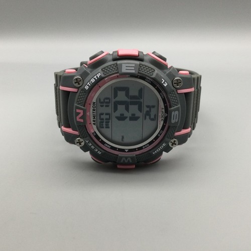 Armitron Pro Sport Digital Watch Unisex 38mm 100M Gray Pink Timer Day Date - Picture 3 of 14