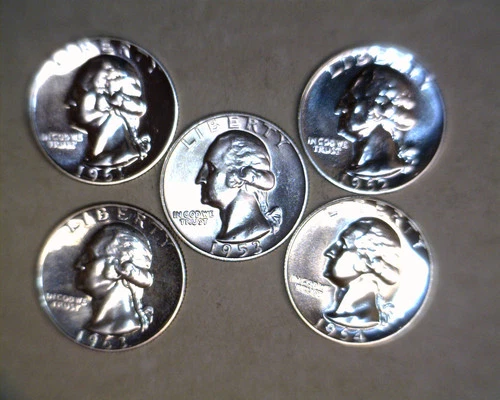 1961,1962,1963,1964, PROOF AND 1953-D BRILLIANT UNCIRCULATED WASHINGTON QUARTERS