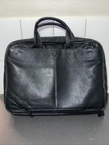 Johnston & Murphy Handcrafted Charcoal Black Leather Briefcase 42x31cm - Picture 10 of 13