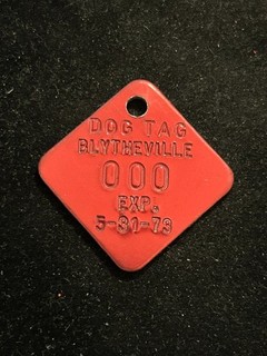 1973 Blytheville Arkansas Tax Token Dog Tag License #000 sample
