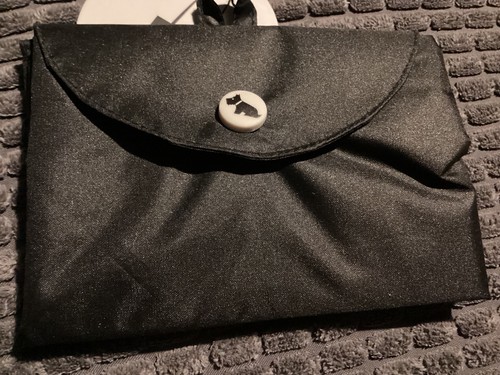 BNWT New Radley Two Turtle Doves Black Foldaway Shopper Bag In Pouch - Recycled - Picture 3 of 3