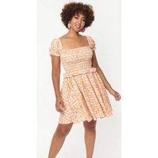 Unique Vintage Smak Parlor Peach Gingham Dress Small 4