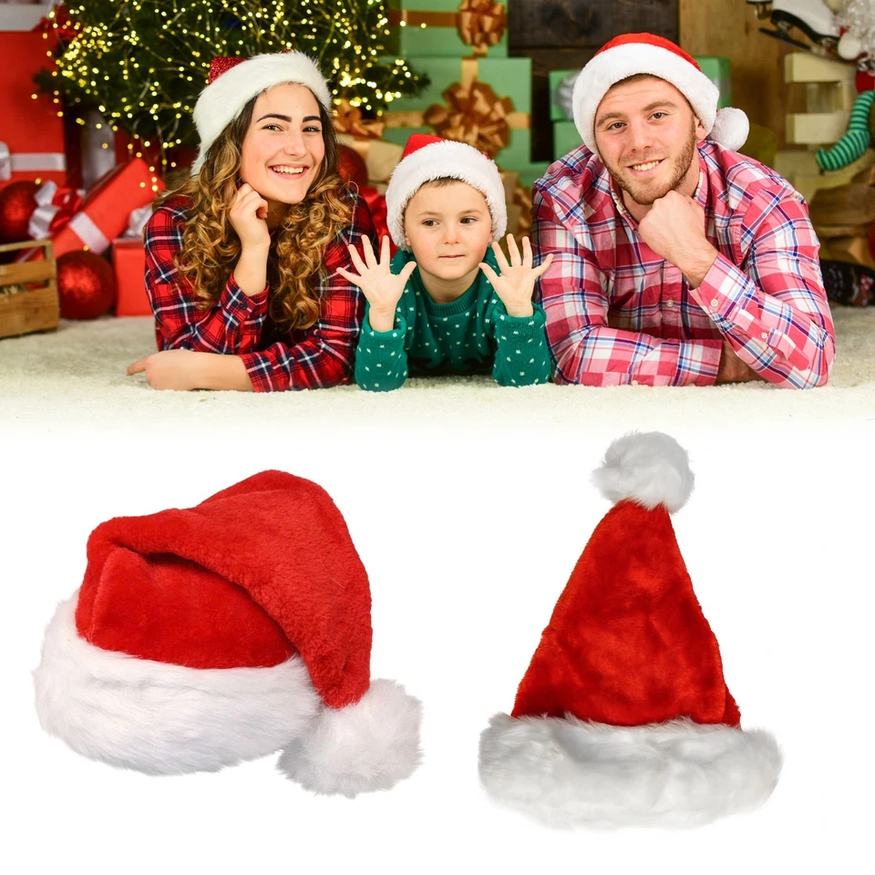 Sombrero Rojo De Terciopelo Santa Navidad Para Fiesta XMAS Disfraz Adulto Unisex - Imagen 1 de 4