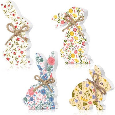 4 Pieces Easter Bunny Wood Decor Easter Natural Wood Signs Bunnies Shape Signs R