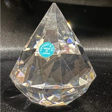 Tiffany & Co Crystal Paperweight Diamond Faceted Signed Made in Japan