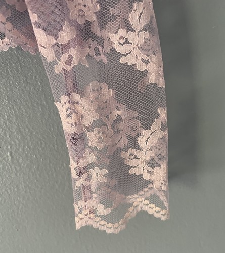 Vintage Floral Sheer Lace Purple Top Blouse Puff Sleeve High Neck S/M - Picture 9 of 11