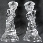 Vintage Selenium Clear Depression Glass Cherub Candlestick 6-3/4" — photo 10